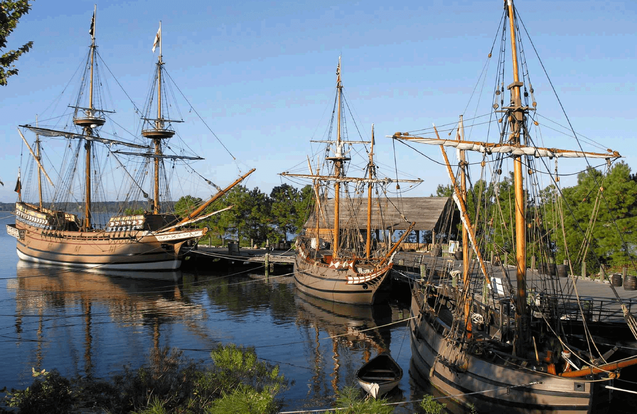 Visitors to the Jamestown Settlement, near Williamsburg, can tour replicas of the ships John Smith brought to Jamestown in 1607, the Susan Constant, Godspeed, and Discovery.